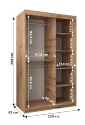 Arte Rhomb Contemporary Mirrored 2 Sliding Door Wardrobe 5 Shelves 2 Rails Black Matt (H)2000mm (W)1200mm (D)620mm - thumbnail 4