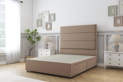 "Sloomy Texas Mink Plush Divan Bed Base No Drawers With 26"" Strutted Headboard 4'6 Double" - image 1