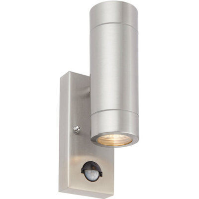 Up & Down Ip44 Outdoor Wall Light With Pir - 2 X 7W Led Gu10 - Stainless Steel - image 1