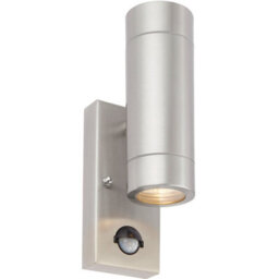 Up & Down Ip44 Outdoor Wall Light With Pir - 2 X 7W Led Gu10 - Stainless Steel - thumbnail 1