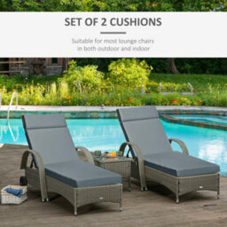 Outsunny Set Of 2 Lounger Cushions Only Deep Seat Patio Cushions Dark Grey - thumbnail 3