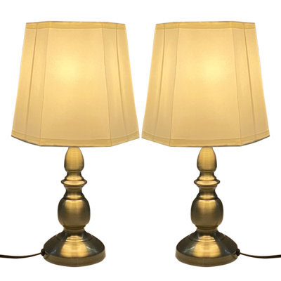 Pair Harvard Antique Brassed Touch Table Lamp With Cream Hexagon Shade And 4 Stage Dimmer Bulbs Not Included - image 1