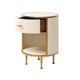 Wyld Haus Treviso Ivory Faux Shagreen Round Bedside Table With Drawer - thumbnail 4