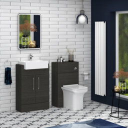 Royal Bathrooms Elena 600mm Charcoal Oak Floor Standing Bathroom Vanity Unit With 2 Door Cabinet Storage & Semi Recessed Basin - thumbnail 3