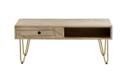 Buttercup Farm Light Gold Rectangular Coffee Table With Drawer - Solid Mango Wood - L60 X W110 X H45 Cm - thumbnail 3