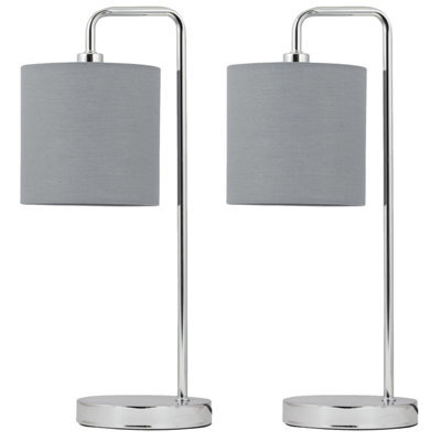 First Choice Lighting Set Of 2 Chrome Arched Table Lamps With Grey Cotton Shades - image 1