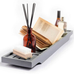 EHC Woodluv Slimline Bamboo Bathtub Caddy Tray Bridge Wooden Bath Rack Bathroom Accessory Bath Shelf Over Tub 70 X 14.5 X 7.5Cm - Grey - thumbnail 3