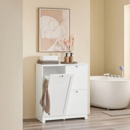 Sobuy Bzr213-W, Slim Bathroom Cabinet With 3 Laundry Baskets & 1 Large Integrated Hamper & 2 Removable Fabric Bins,white - thumbnail 2