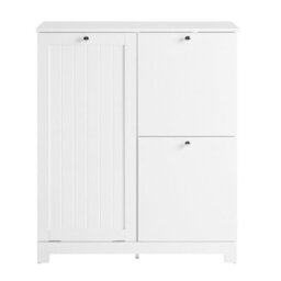 Sobuy Bzr213-W, Slim Bathroom Cabinet With 3 Laundry Baskets & 1 Large Integrated Hamper & 2 Removable Fabric Bins,white