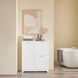 Sobuy Bzr213-W, Slim Bathroom Cabinet With 3 Laundry Baskets & 1 Large Integrated Hamper & 2 Removable Fabric Bins,white - thumbnail 4