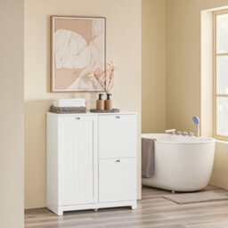 Sobuy Bzr213-W, Slim Bathroom Cabinet With 3 Laundry Baskets & 1 Large Integrated Hamper & 2 Removable Fabric Bins,white - thumbnail 5