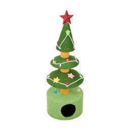 Darphe Christmas Tree Cat Tree With Sisal Scratching Posts And Plush Condo With Hanging Pom-Poms, 105Cmh - thumbnail 3