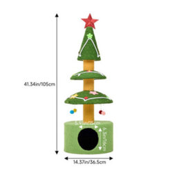 Darphe Christmas Tree Cat Tree With Sisal Scratching Posts And Plush Condo With Hanging Pom-Poms, 105Cmh - thumbnail 6