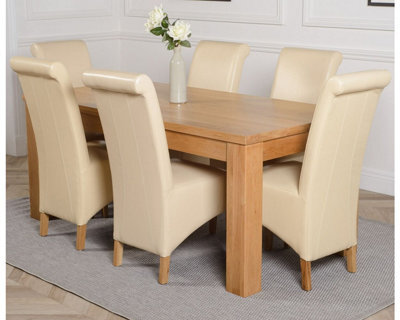 That's Furniture Dakota 182 X 92 Cm Chunky Oak Large Dining Table And 6 Chairs Dining Set With Montana Ivory Leather Chairs - image 1