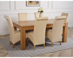 That's Furniture Dakota 182 X 92 Cm Chunky Oak Large Dining Table And 6 Chairs Dining Set With Montana Ivory Leather Chairs - thumbnail 3