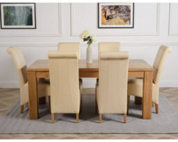 That's Furniture Dakota 182 X 92 Cm Chunky Oak Large Dining Table And 6 Chairs Dining Set With Montana Ivory Leather Chairs - thumbnail 2