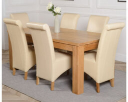 That's Furniture Dakota 182 X 92 Cm Chunky Oak Large Dining Table And 6 Chairs Dining Set With Montana Ivory Leather Chairs - thumbnail 1