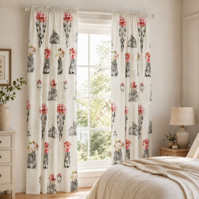 "Smart Living Sketch Line Curtains Pair With Tie Backs - Animal Floral Print- Multi - 66""x72""" - image 1