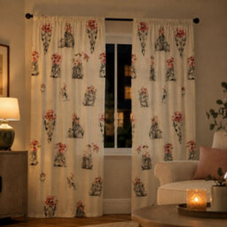 "Smart Living Sketch Line Curtains Pair With Tie Backs - Animal Floral Print- Multi - 66""x72""" - thumbnail 2