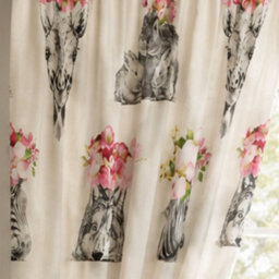 "Smart Living Sketch Line Curtains Pair With Tie Backs - Animal Floral Print- Multi - 66""x72""" - thumbnail 3