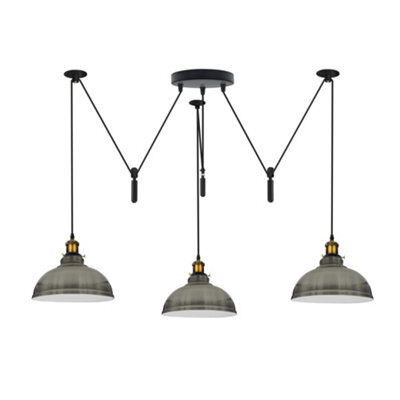 Satin Nickel Pulley Pendant 3 Light Dome Lampshade Height Adjustable Cord E27 Base 110-240V Ceiling Pendant Light For Bedroom - image 1