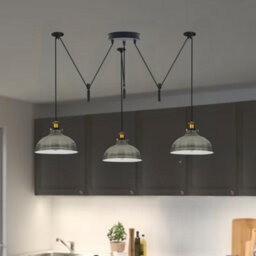 Satin Nickel Pulley Pendant 3 Light Dome Lampshade Height Adjustable Cord E27 Base 110-240V Ceiling Pendant Light For Bedroom - thumbnail 2