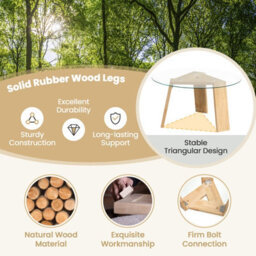 Costway Round Coffee Table Modern Center Table W/ Tempered Glass Top & Rubber Wood Legs - thumbnail 8