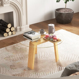 Costway Round Coffee Table Modern Center Table W/ Tempered Glass Top & Rubber Wood Legs - thumbnail 1