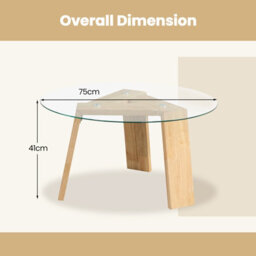 Costway Round Coffee Table Modern Center Table W/ Tempered Glass Top & Rubber Wood Legs - thumbnail 2