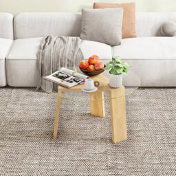 Costway Round Coffee Table Modern Center Table W/ Tempered Glass Top & Rubber Wood Legs - thumbnail 5