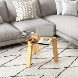 Costway Round Coffee Table Modern Center Table W/ Tempered Glass Top & Rubber Wood Legs - thumbnail 6
