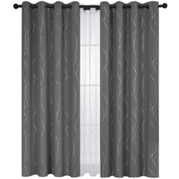Deconovo Silver Dotted Line Foil Printed Blackout Curtains Thermal Insulated Eyelet Curtains W55 X L72 Inch Light Grey 2 Panels - thumbnail 2