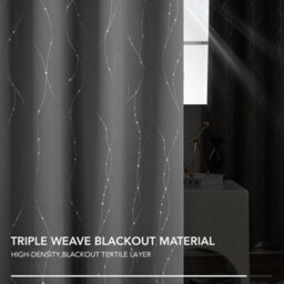 Deconovo Silver Dotted Line Foil Printed Blackout Curtains Thermal Insulated Eyelet Curtains W55 X L72 Inch Light Grey 2 Panels - thumbnail 6