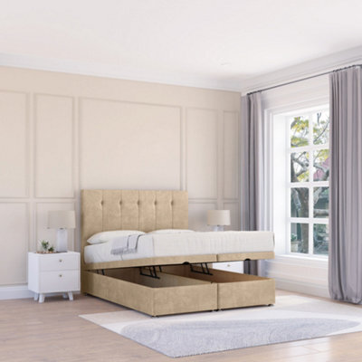 "Sloomy Highbury Almond Coniston 4Ft6 Ottoman Bed End Opening With Sprung Memory Mattress & 26"" Headboard-Double" - image 1