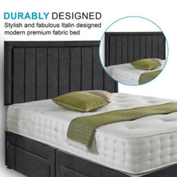 Dining Tables Cairo Matching Headboard Divan Set, 2 Drawer On Same Side With Sprung 1500 Comfort Mattress - Chenille Charcoal - King - thumbnail 3