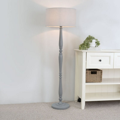 Valuelights Victoria Traditional Grey Wood Candlestick Floor Lamp With Grey Drum Shade - image 1