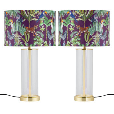 First Choice Lighting Set Of 2 Aura - Satin Brass Lamps With Safari Velvet Shades - image 1