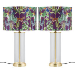 First Choice Lighting Set Of 2 Aura - Satin Brass Lamps With Safari Velvet Shades