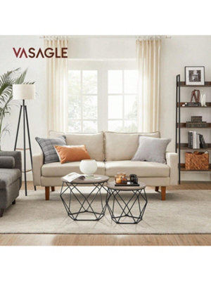 LEDREM Round Coffee Table, Set Of 2, Side Table, Sofa End, Industrial Style, Removable Tray, Steel Frame, For Living Rooms - image 1