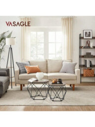 Vasagle Round Coffee Table, Set Of 2, Side Table, Sofa End, Industrial Style, Removable Tray, Steel Frame, For Living Rooms