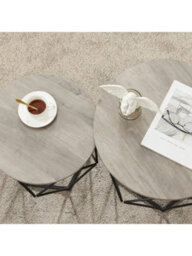 LEDREM Round Coffee Table, Set Of 2, Side Table, Sofa End, Industrial Style, Removable Tray, Steel Frame, For Living Rooms - thumbnail 5