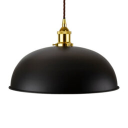Matt Black Worcester Painted Dome Pendant Light With Gold Lamp Holder And Brown Twisted Cable - Se Home