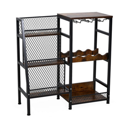 Rustic Wine Cabinet With Storage Shelves Bottle Rack Holder - image 1