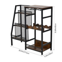 Rustic Wine Cabinet With Storage Shelves  Bottle Rack Holder - thumbnail 2