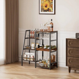 Rustic Wine Cabinet With Storage Shelves  Bottle Rack Holder - thumbnail 3