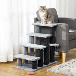 Pawhut Pet Stairs With 4-Step Stair, Scratching Posts, Platforms, Toy Ball - thumbnail 1