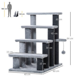 Pawhut Pet Stairs With 4-Step Stair, Scratching Posts, Platforms, Toy Ball - thumbnail 3