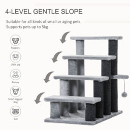 Pawhut Pet Stairs With 4-Step Stair, Scratching Posts, Platforms, Toy Ball - thumbnail 4