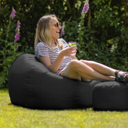 Icon Kingston Adult Classic Indoor Outdoor Bean Bag & Square Footstool Pouffe Black - thumbnail 2