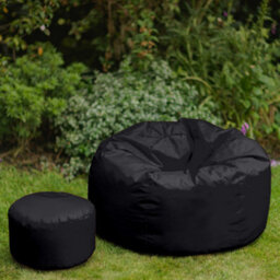 Icon Kingston Adult Classic Indoor Outdoor Bean Bag & Square Footstool Pouffe Black - thumbnail 4